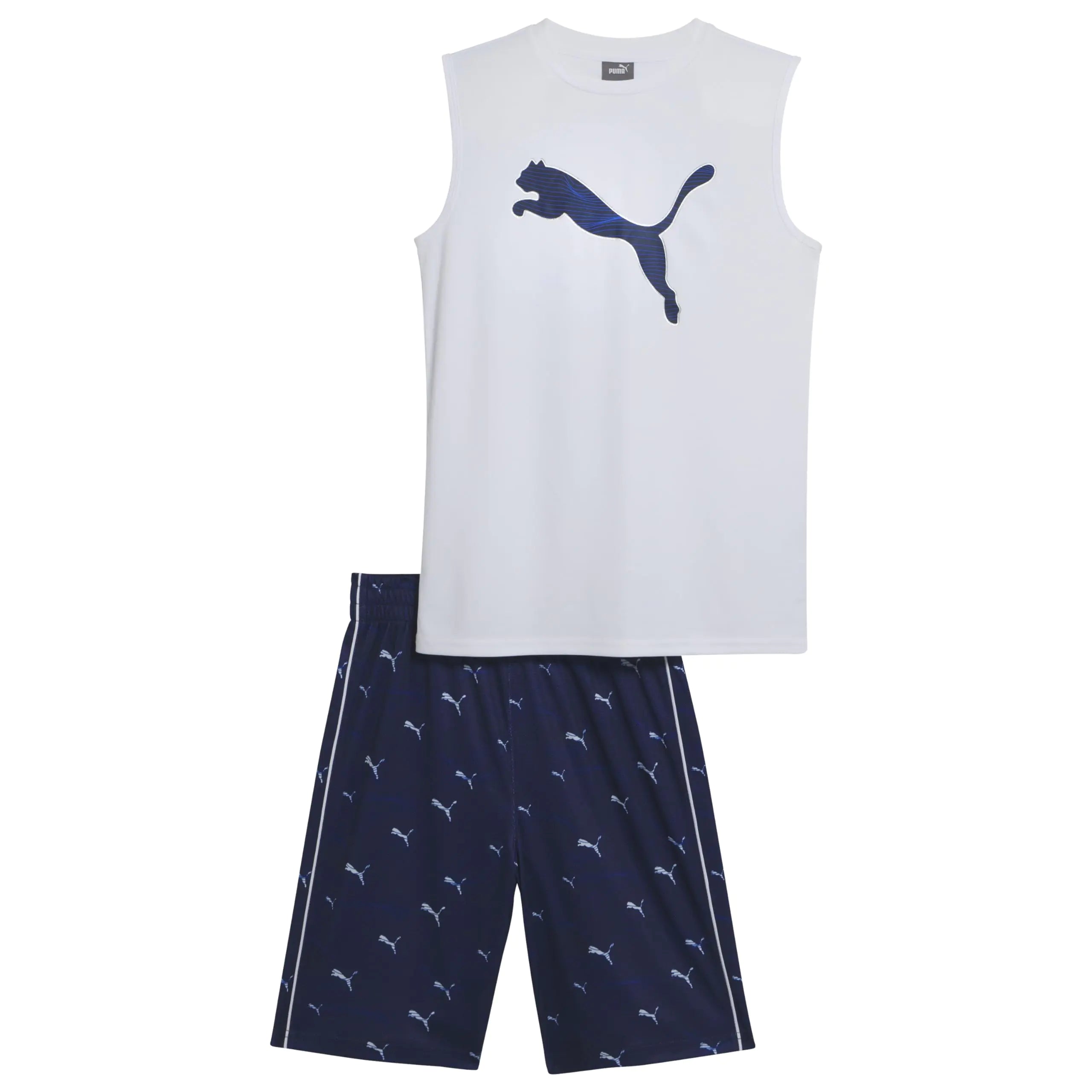 PUMA Boys 2 Piece Interlock Muscle Tee & Mesh Short Set White Traditional 2T