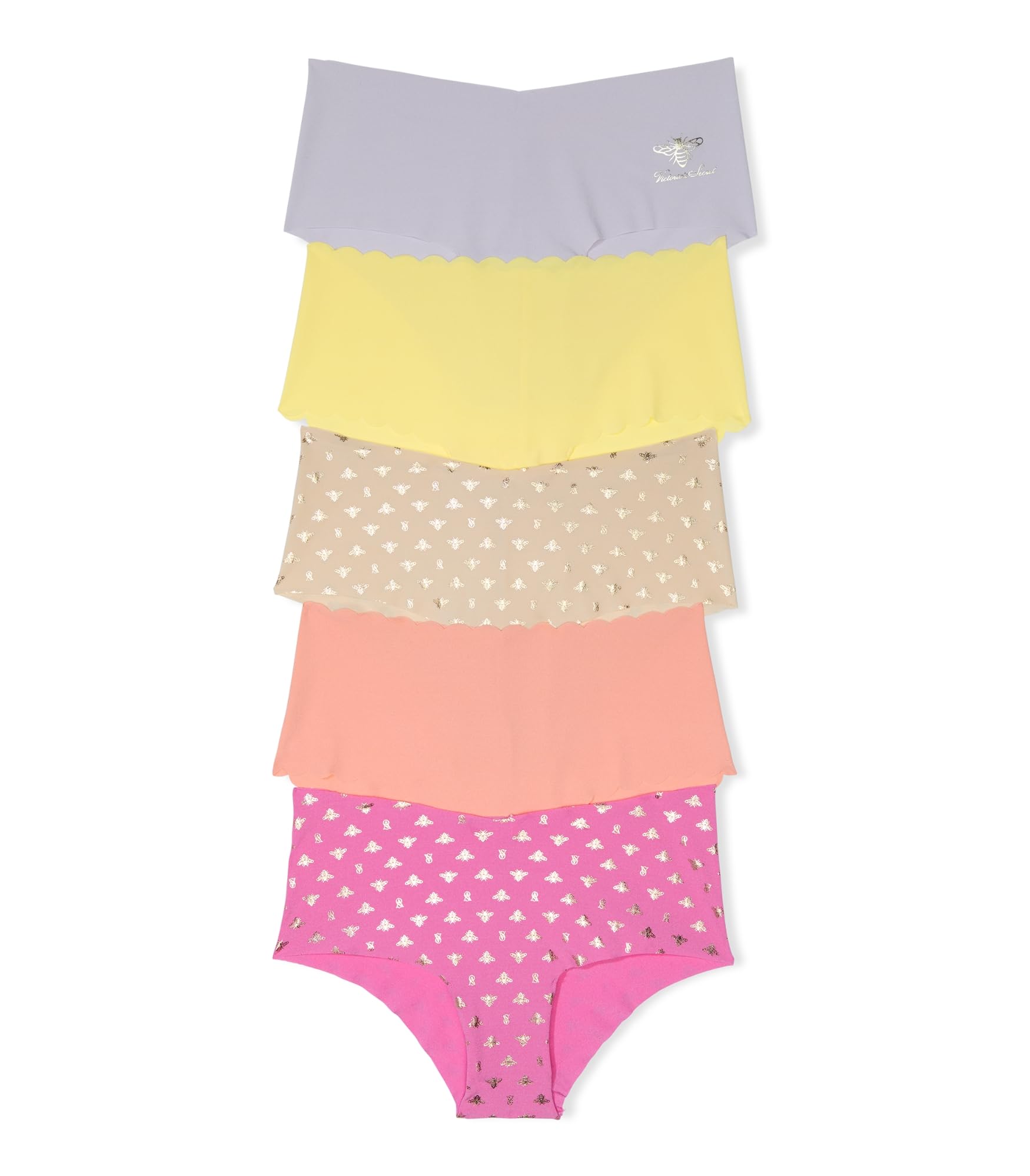 Victoria's Secret Women's No Show Cheeky Underwear, Minimal Coverage Panties for Women, Multi Pack, Bee & Solids Mix, XL