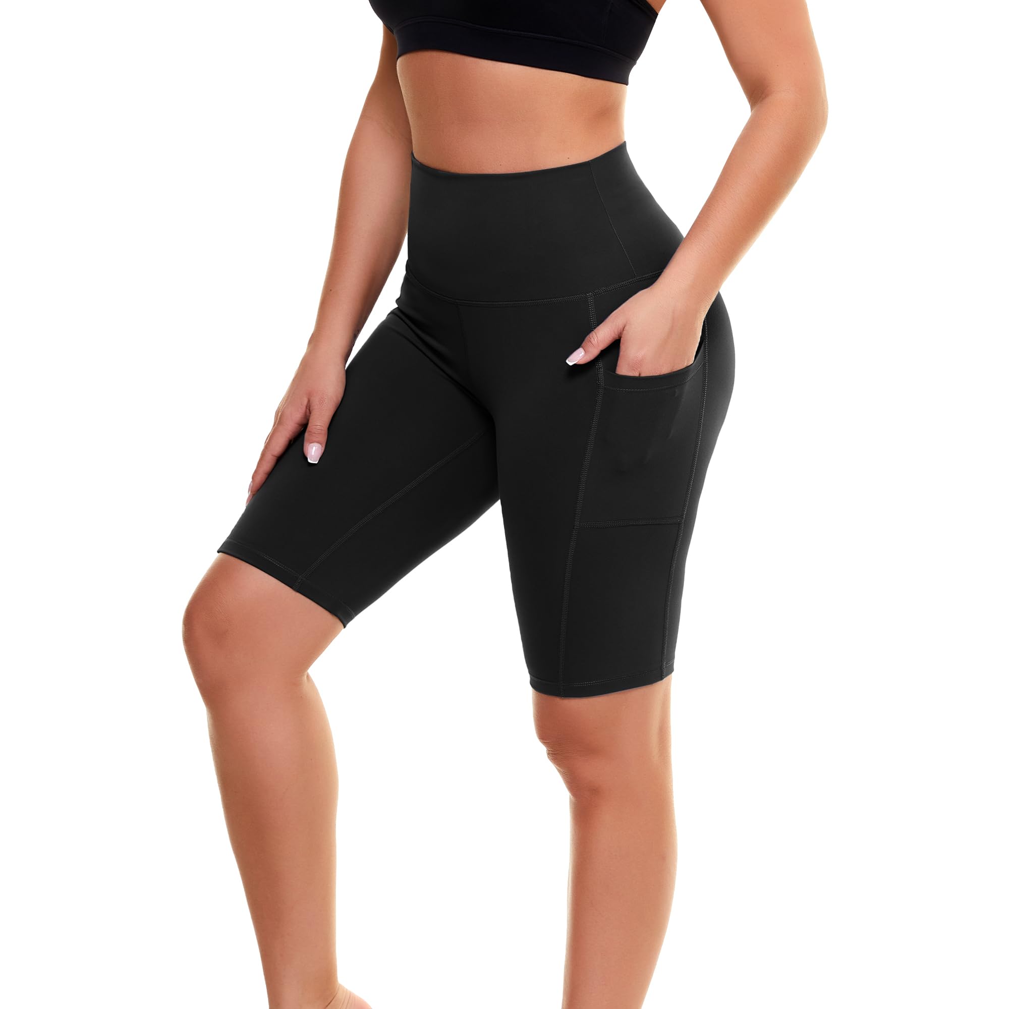 GAYHAY Biker Shorts for Women with Pockets - 8"/5"/3" Booty High Waisted Black Spandex Volleyball Short for Workout Yoga