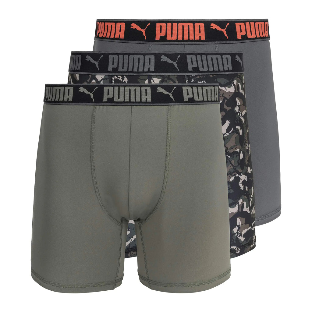 PUMA mens 3 Pack Performance Boxer Briefs Olive Camo Large US