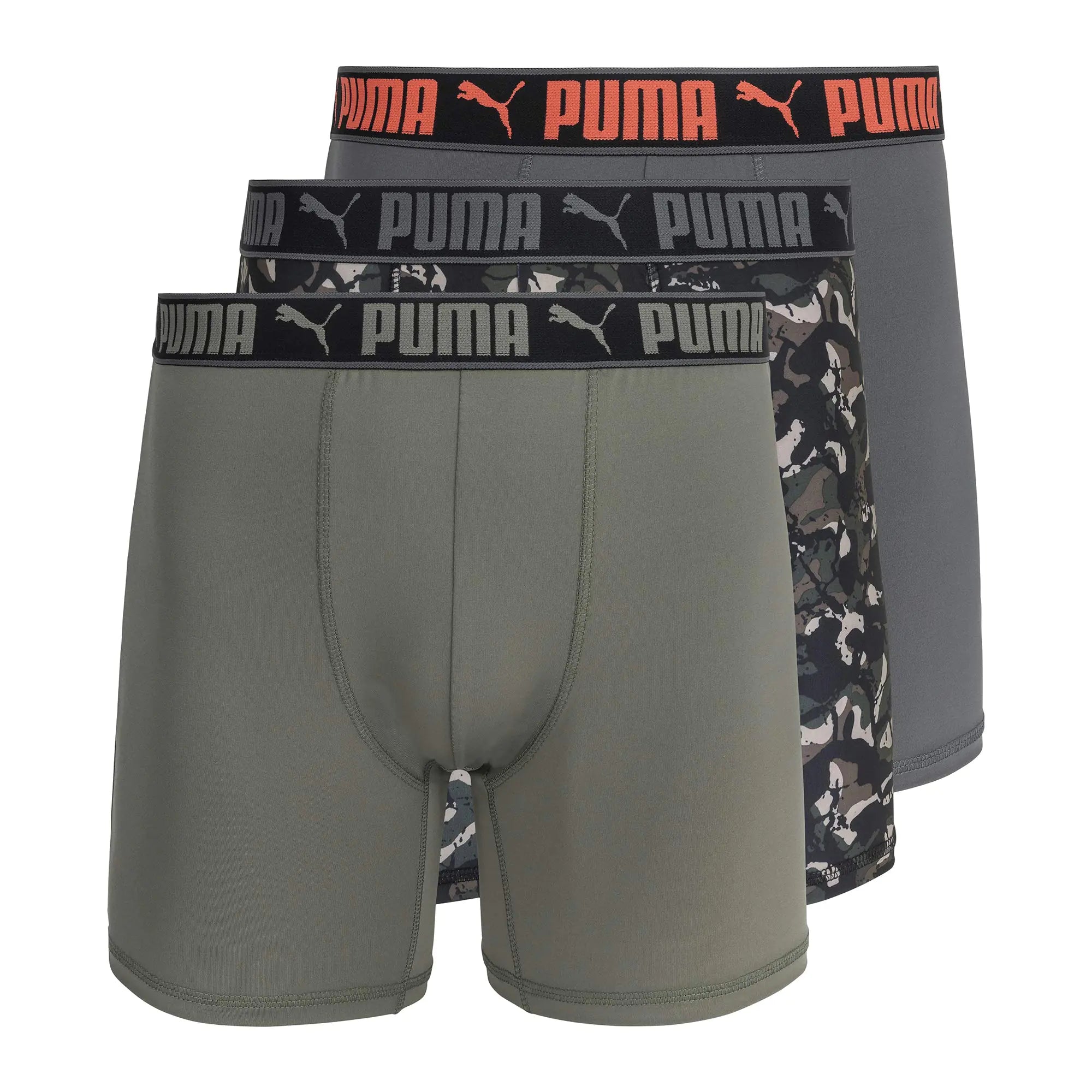 PUMA mens 3 Pack Performance Boxer Briefs Olive Camo Large US