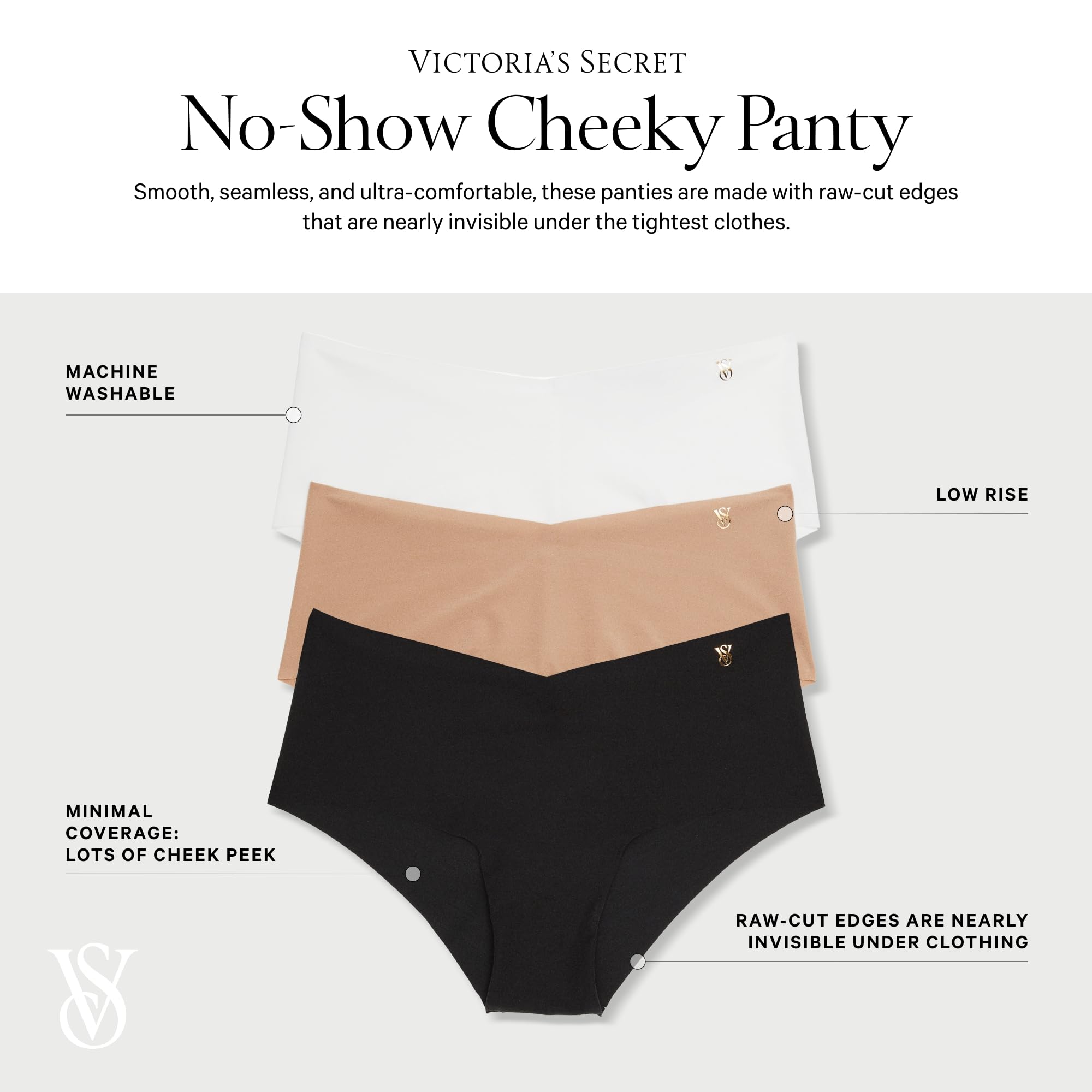 Victoria's Secret Women's No Show Cheeky Underwear, Minimal Coverage Panties for Women, Multi Pack, Bee & Solids Mix, XL