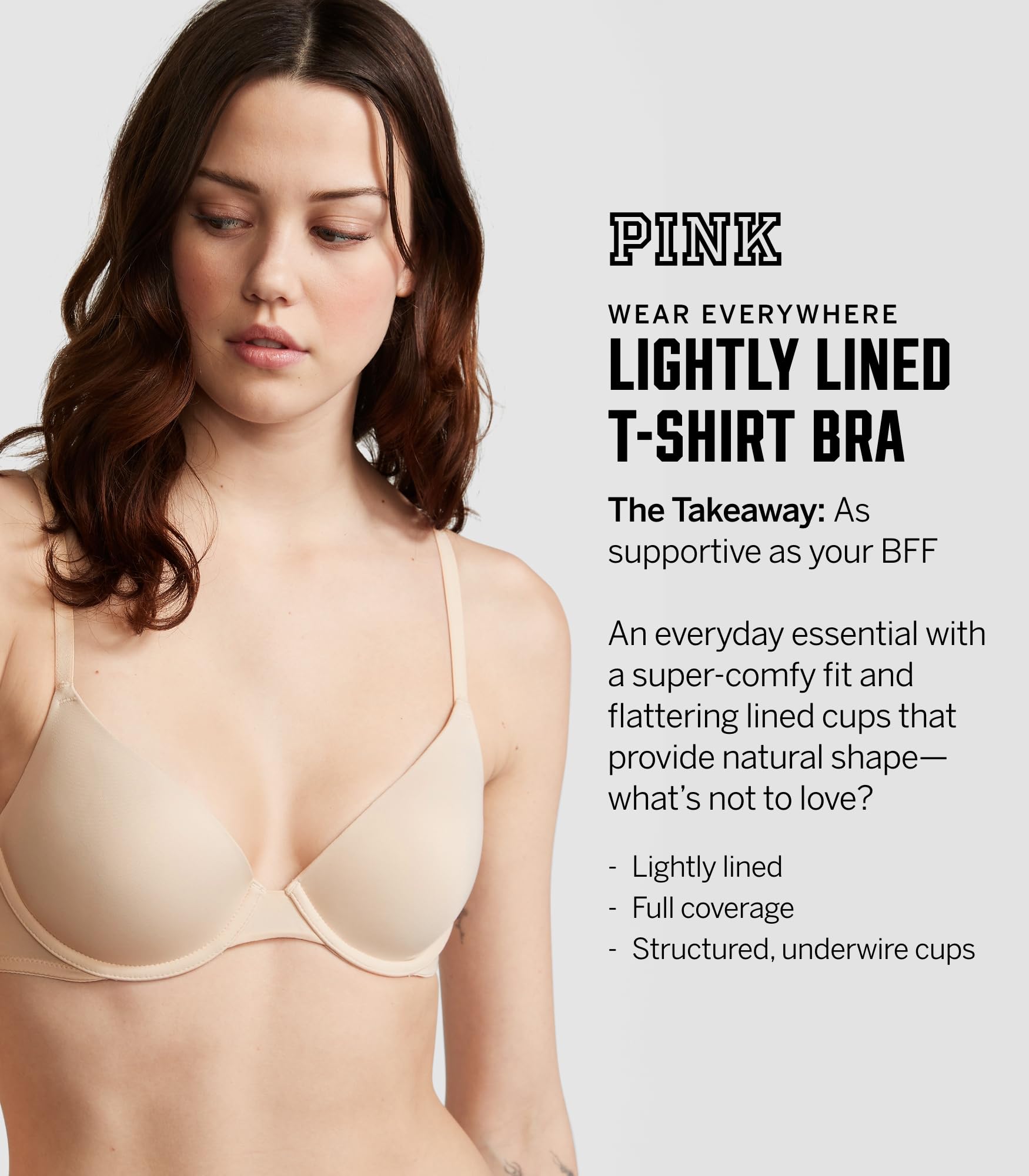 Victoria's Secret Women's Pink Wear Everywhere Lightly Lined T-Shirt Bra Bundle, Bras for Women, Black/White Logo, (36D)