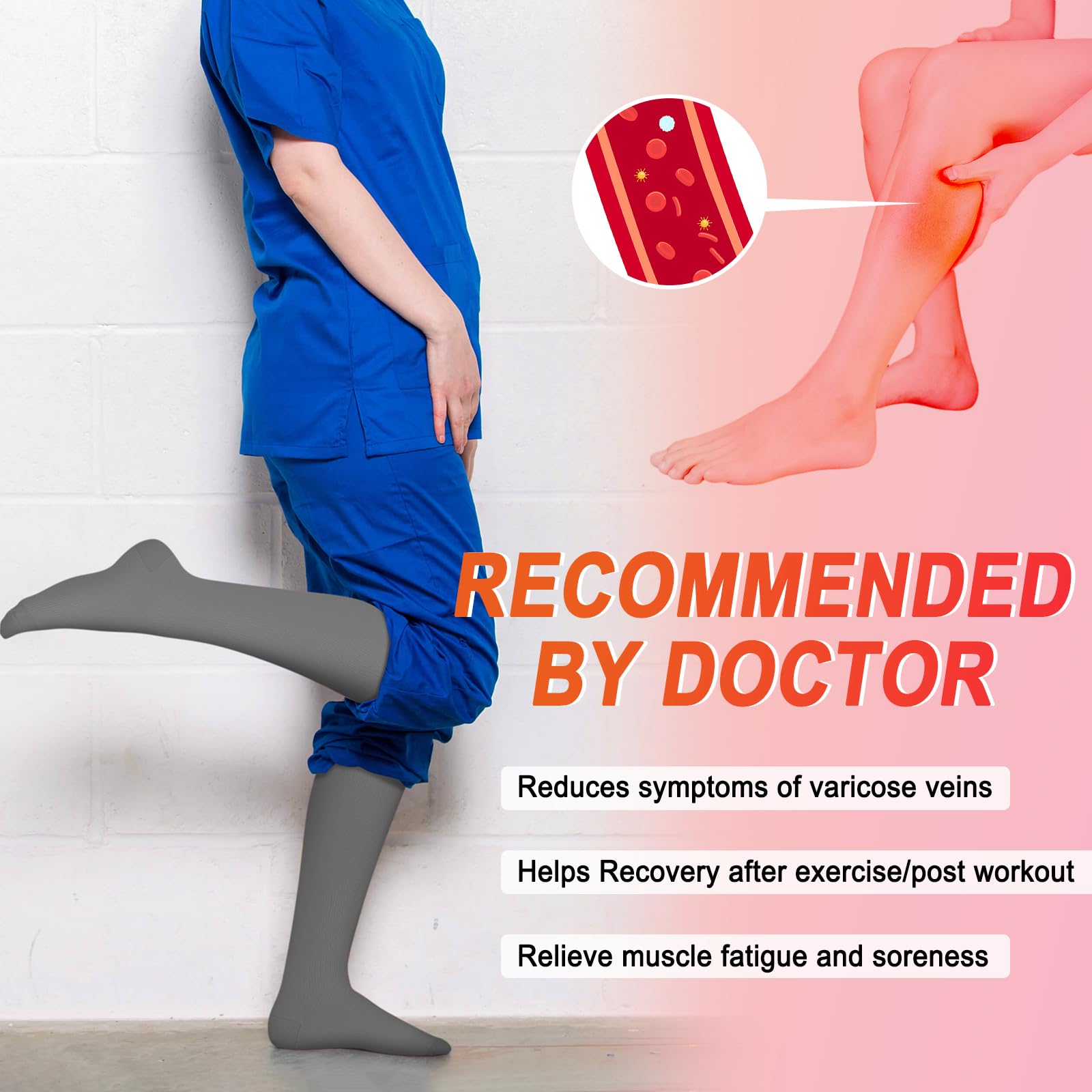 Iseasoo 4 Pairs Compression Socks for Women Circulation-Best Support for Nurses,Running,Athletic,Travel L-XL