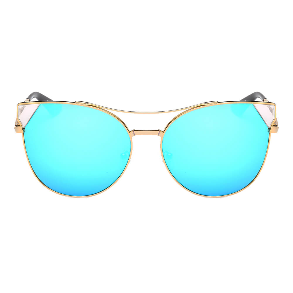 Aspen - Women Trendy Mirrored Lens Cat Eye Sunglasses