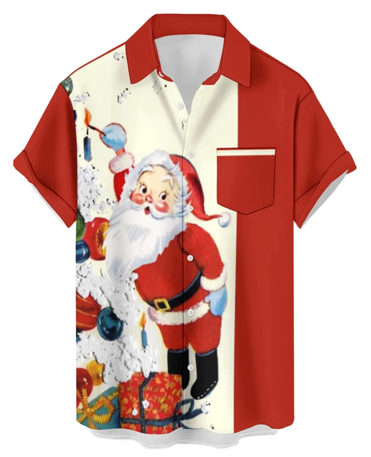 Hodaweisolp Mens Halloween Christmas Shirts Funky Santa Button Down Shirt Printed Short Sleeve Bowling Shirts Xmas Candle-XXXL