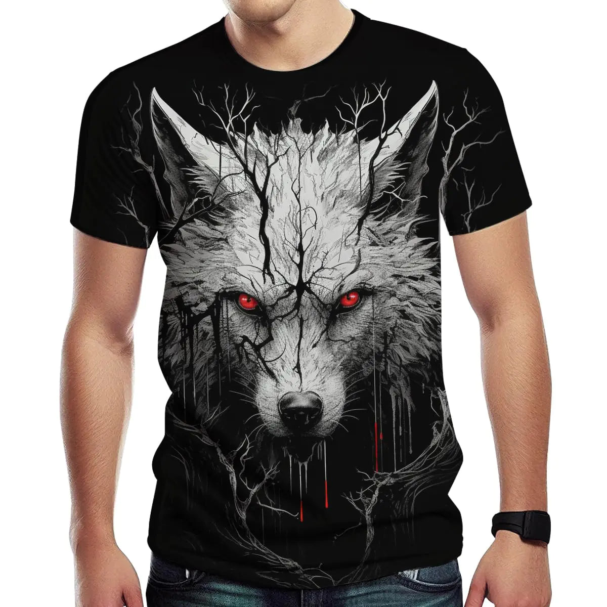 Girren Mens Novelty Wolf Graphic T-Shirts 3D Animal Printed Shirts Summer TopBlack1M
