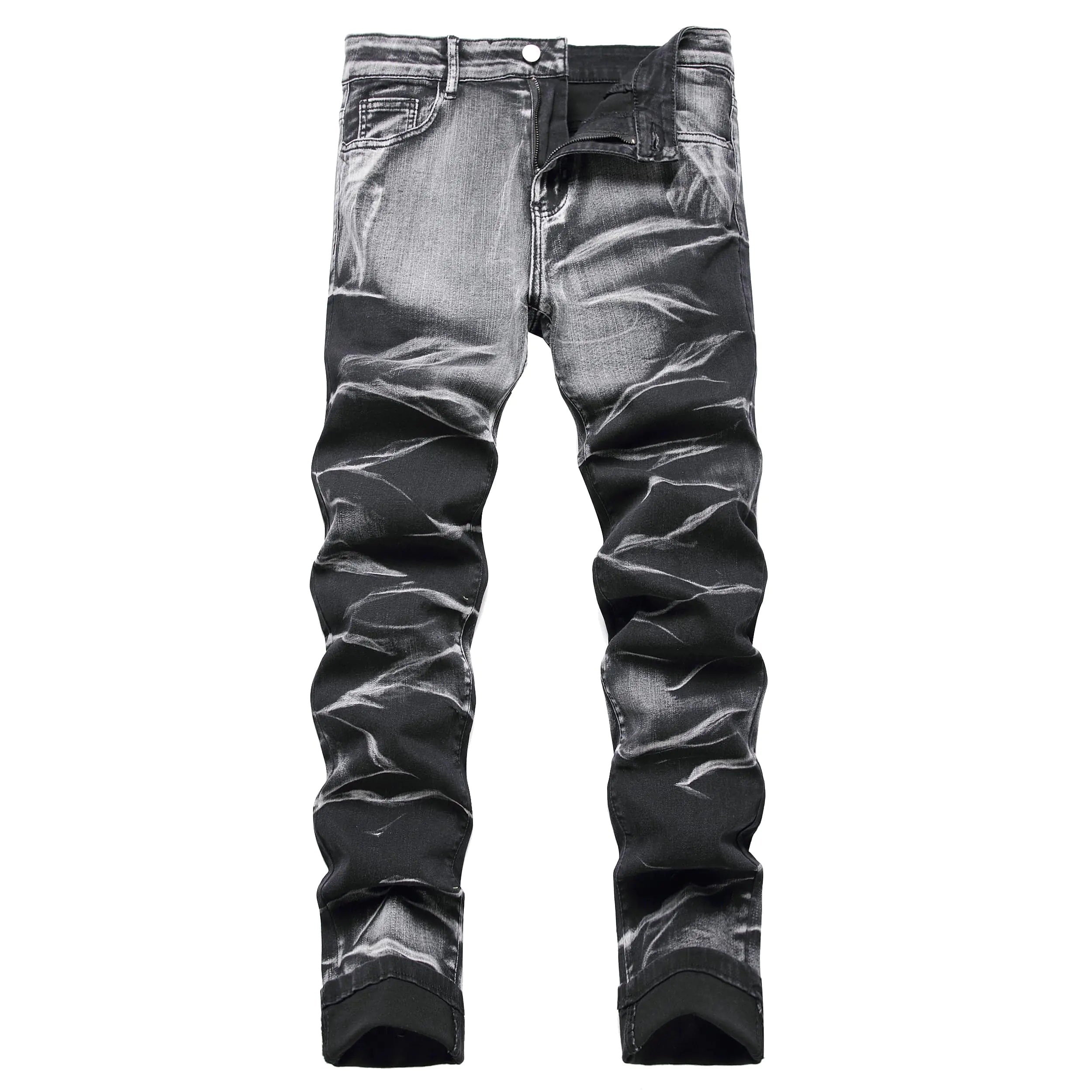 HuuPrr Mens Ripped Jeans Slim Fit Stretch Jeans Distressed Fashion Comfort Pants（530Gray black-34-