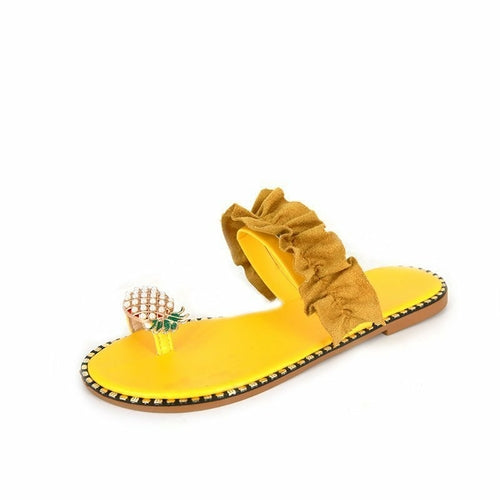 Pineapple Pearl Womens Slippers Flat Toe Casual Beach Slides 