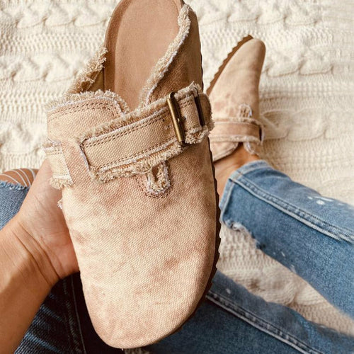 Flat Heel Round Toe Canvas Loafer Women's Vintage Clogs 