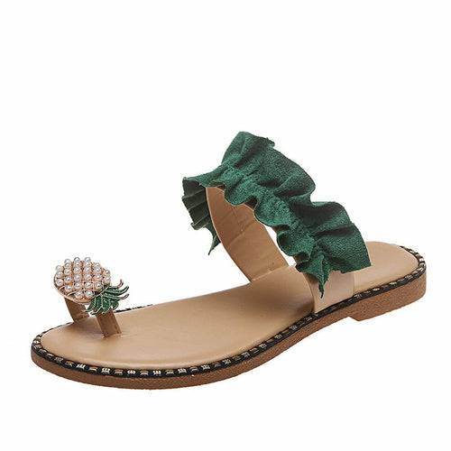 Pineapple Pearl Womens Slippers Flat Toe Casual Beach Slides 