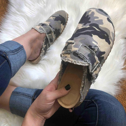 Flat Heel Round Toe Canvas Loafer Women's Vintage Clogs 