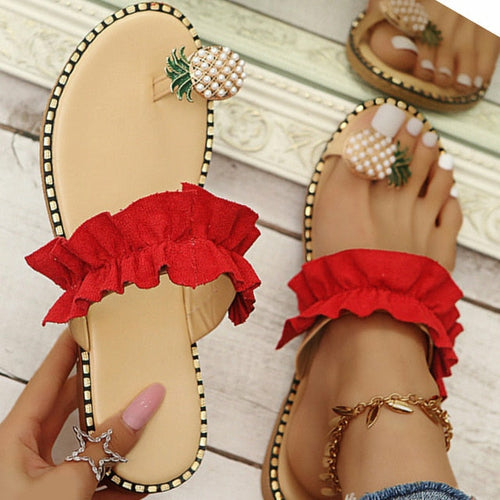 Pineapple Pearl Womens Slippers Flat Toe Casual Beach Slides 