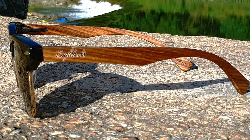 Real Walnut Wood Club Style Sunglasses, Polarized Lenses
