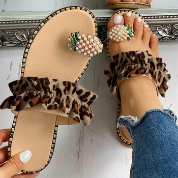Pineapple Pearl Womens Slippers Flat Toe Casual Beach Slides 