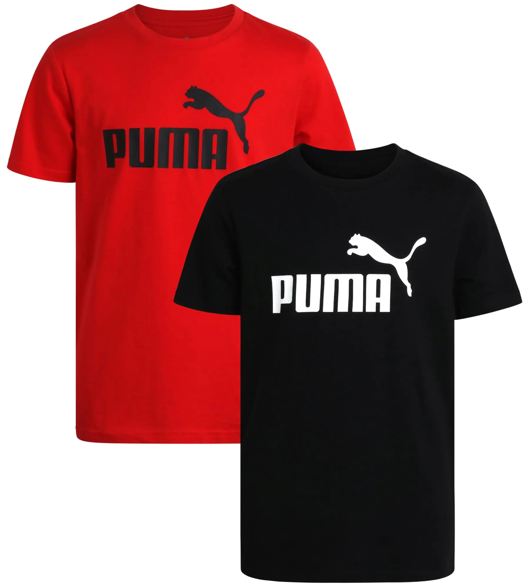 PUMA Boys T-Shirt - 2 Pack Core Logo T-Shirt for Boys - Basic Athletic Crewneck Short Sleeve Tee (S-XL) Size Small Black/Red