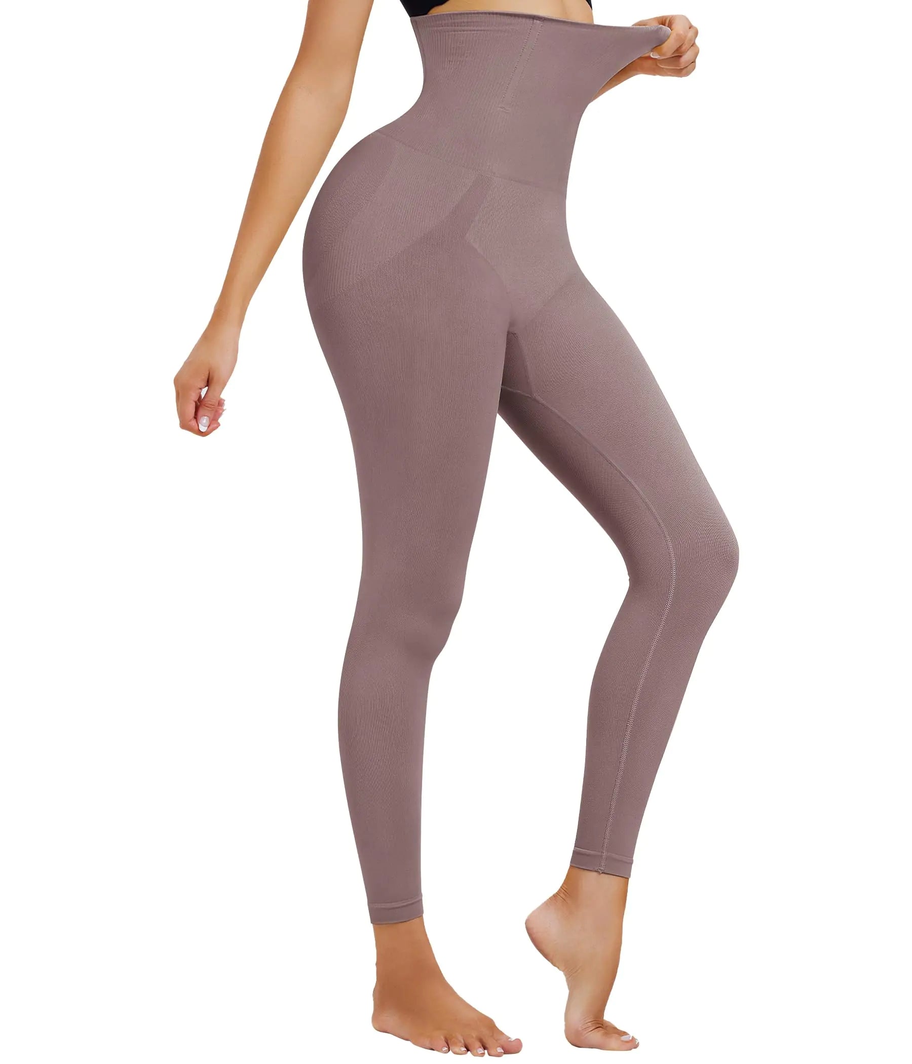 Nebility Shapewear Tummy Control High Waisted Body Shaper for Women Thigh Slimmer Butt Lifting Shapewear (Purple BrownL)